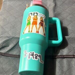 Teal Travel Mug with Handle Taylor Swift themed